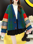 CH5502 CROSS STRIPED PATTERN CARDIGAN