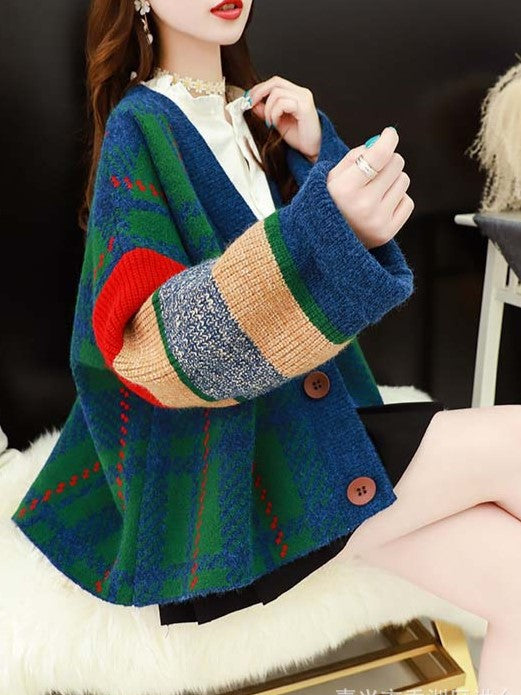 CH5502 CROSS STRIPED PATTERN CARDIGAN