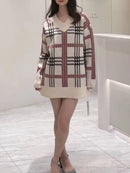 CH5507 V-neck Checkered oversized sweater