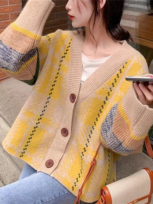 CH5502 CROSS STRIPED PATTERN CARDIGAN