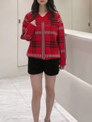 CH5507 V-neck Checkered oversized sweater