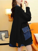 CH5476 Women's denim patchwork loose fit Cardigan