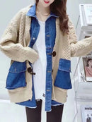 CH5476 Women's denim patchwork loose fit Cardigan