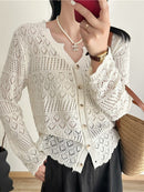 CH5514 V-Neck Plain Crop Crochet Cardigan