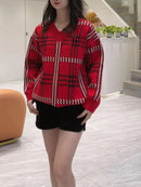 CH5507 V-neck Checkered oversized sweater