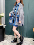 CH5476 Women's denim patchwork loose fit Cardigan