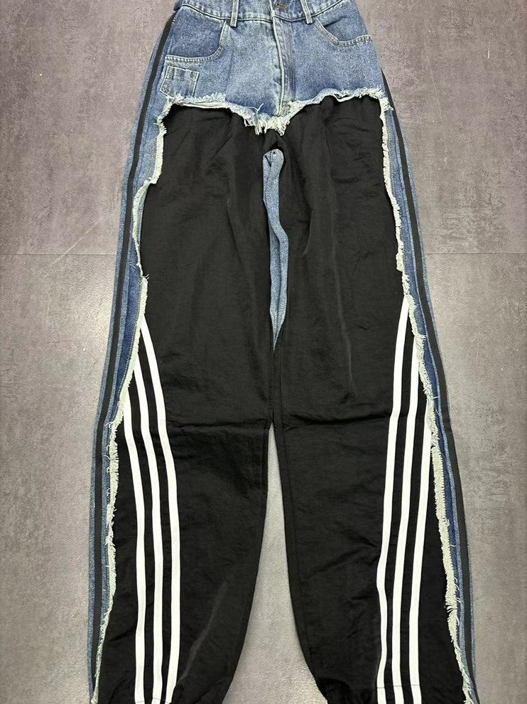 CH5472 Denim contrast drawstring lounge pants