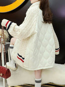 CH5479 Women's Chic Quilted Knitted Stitching Long Sleeves Twisted Cardigan Jacket