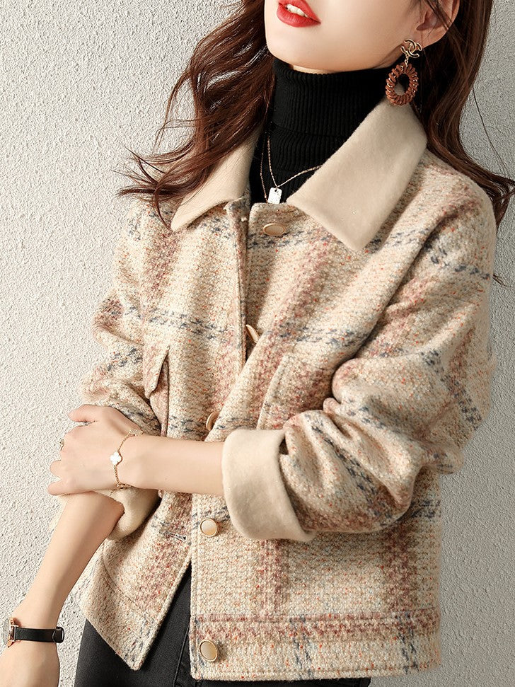 CH5506 Collar Plaid Button Jacket