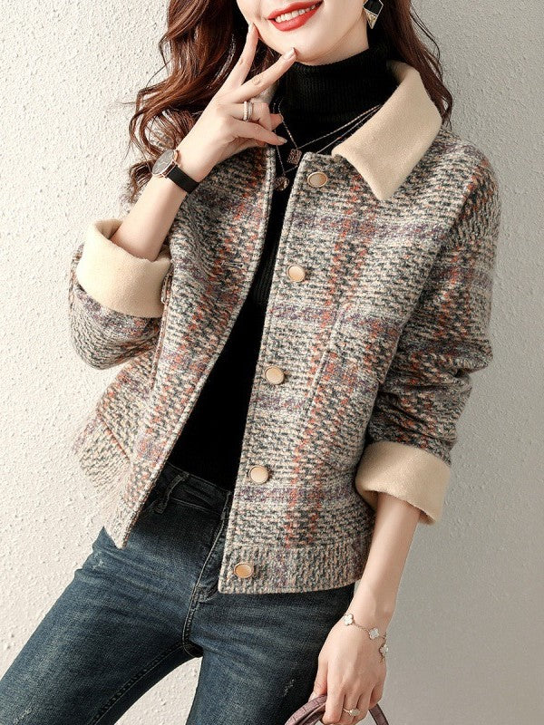 CH5506 Collar Plaid Button Jacket