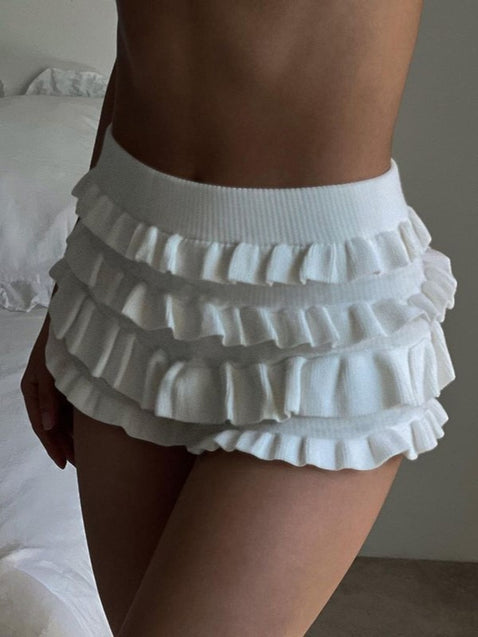 CH5486 Women Ruffle Booty Shorts Lace