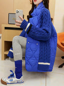 CH5479 Women's Chic Quilted Knitted Stitching Long Sleeves Twisted Cardigan Jacket