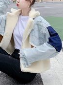 CH5473 Fur Jacket with Denim Blue Inserts